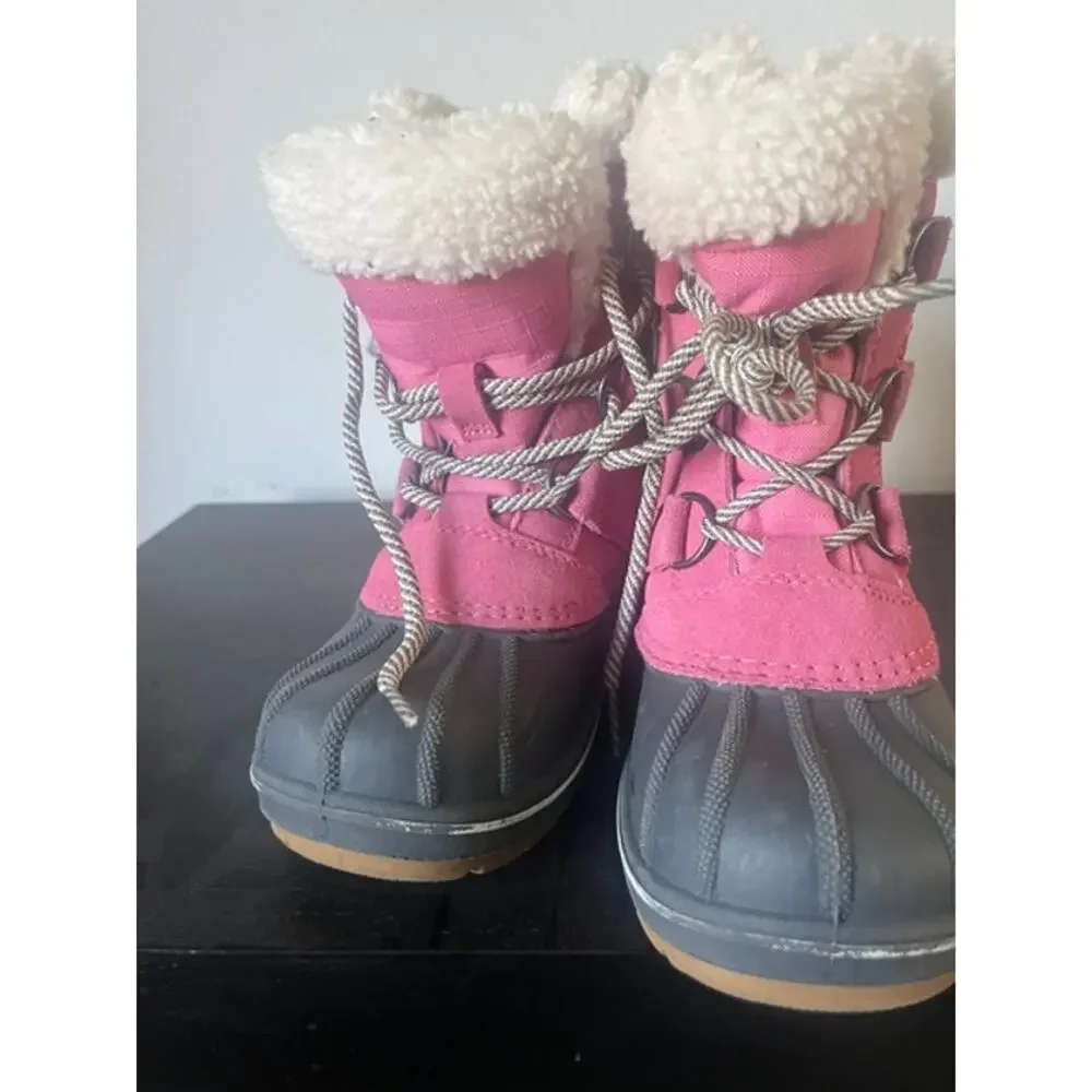 Cat & Jack Girls Winter Snow Boots Pink Fleece Lined Size 13 Waterproof Style